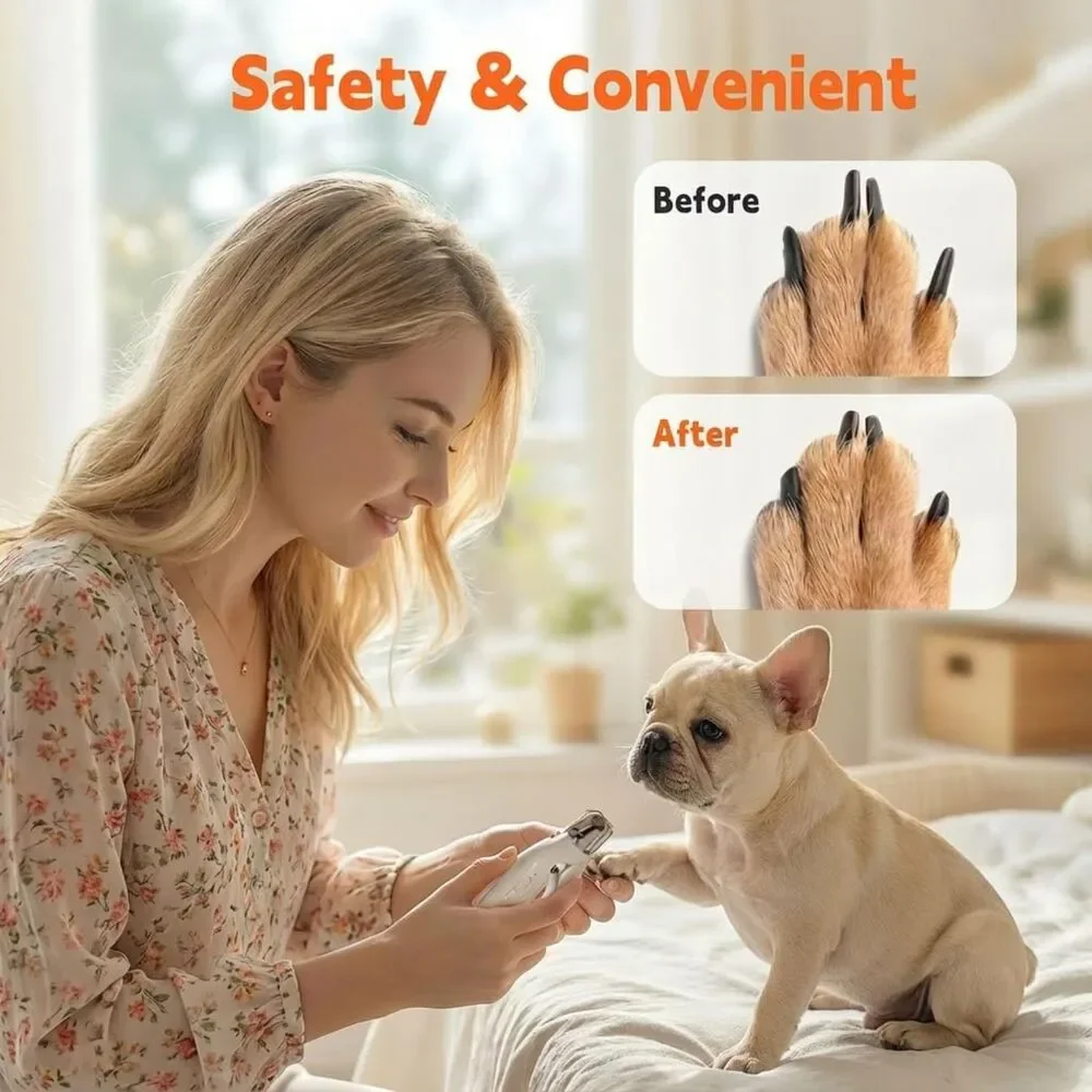 2-in-1 Pet Nail Clipper & Grinder with LED Lights USB Rechargeable Cats Dogs
